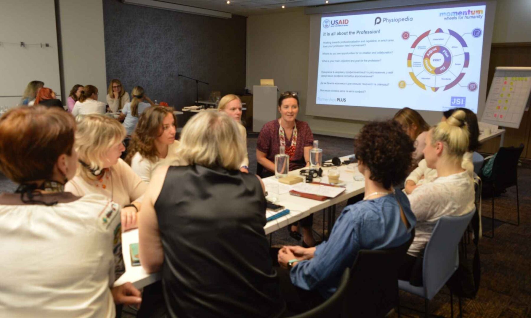 Group of delegates chatting at the Leadership for Rehabilitation Workforce Development and Education in Ukraine, organised by Physiopedia